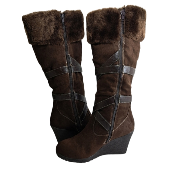 Canyon River Blues Suede Fur Lined Knee High Winter Women's Brown Boots 8 1/2 - Picture 3 of 16